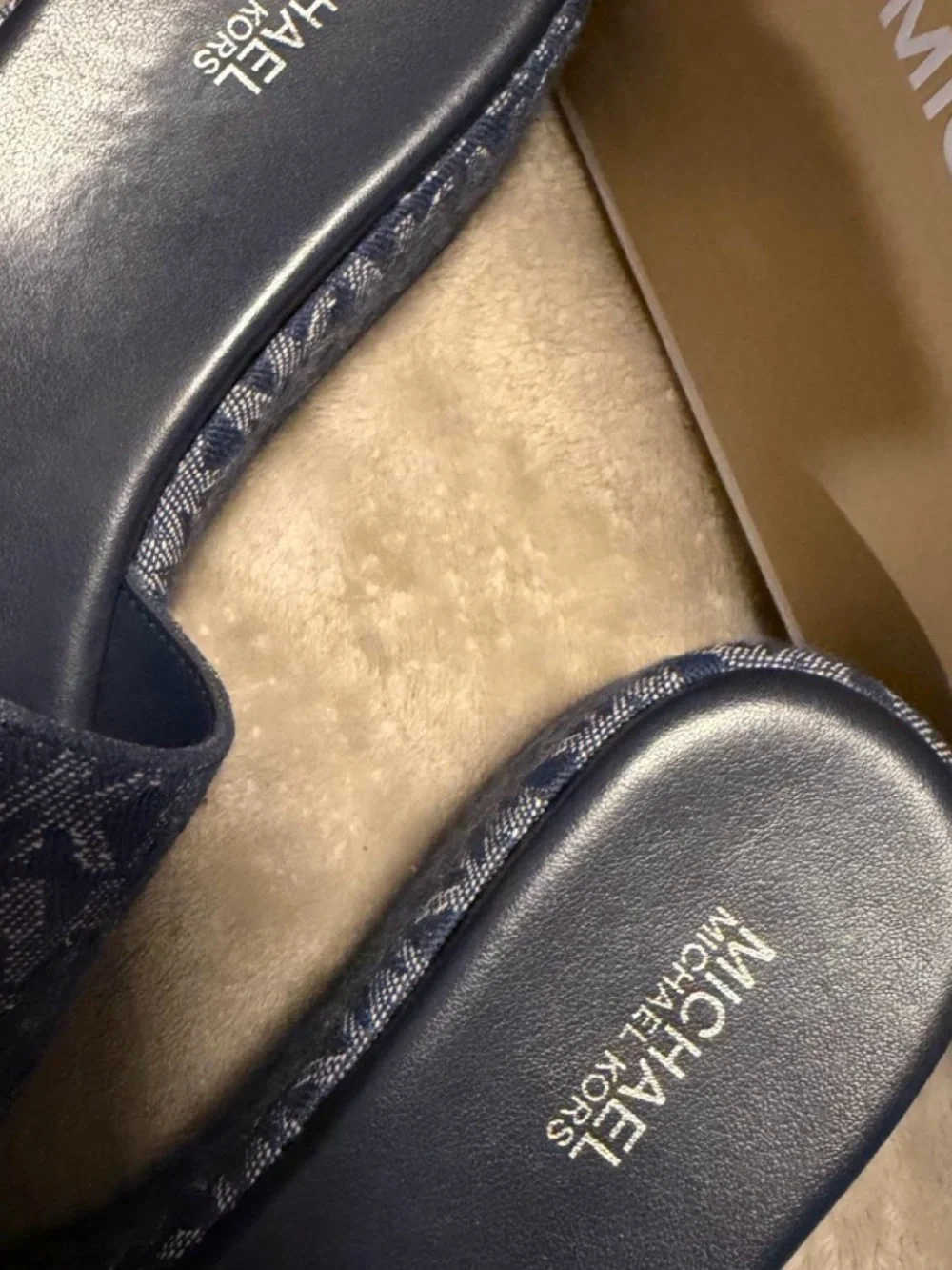 Michael Kors Blue Denim MK Logo Platform Slides
